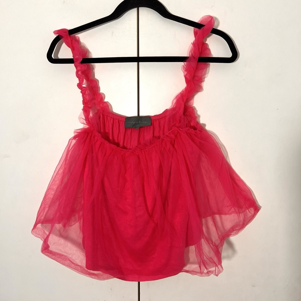 Anthropologie Sunday in Brooklyn Fairy Tulle Top Pink Ruffle Frilly Mesh‎ XS - Picture 2 of 7